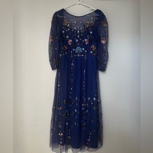 Yennefer embroidered midi dress blue
